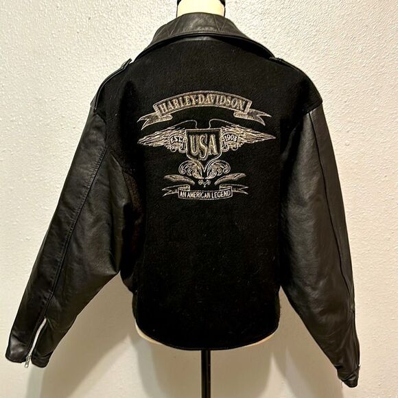 Harley Davidson women’s bomber wool leather jacket size L - Picture 4 of 12